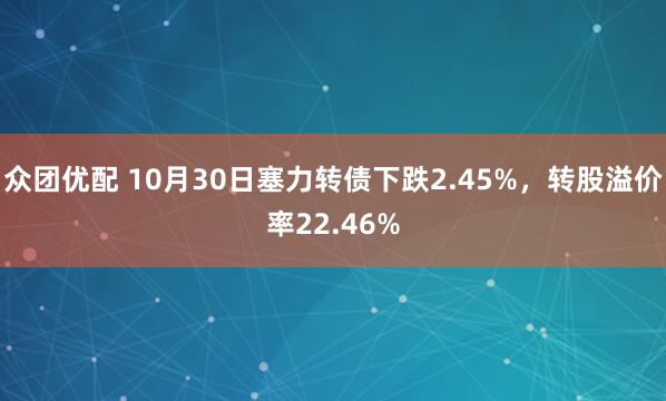 众团优配 10月30日塞力转债下跌2.45%，转股溢价率22.46%